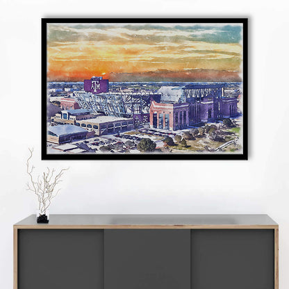 Texas A&M Aggies, Kyle Field Watercolor Painting, Sport Gift Art, Framed Art Print Wall Decor