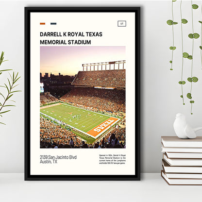 Texas Memorial Stadium Print, Longhorns Football Stadium Canvas Art, Man Cave Gift, Floating Framed Canvas Print Wall Art