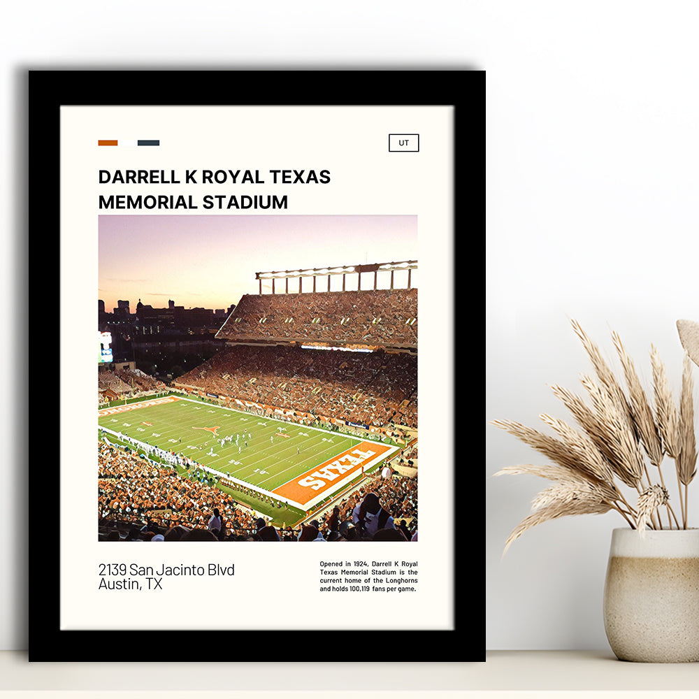 Texas Memorial Stadium Print, Longhorns Football Stadium Art, Gifts for him, Sport Art, Framed Art Print Wall Decor