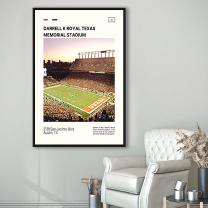 Texas Memorial Stadium Print, Longhorns Football Stadium Canvas Art, Man Cave Gift, Floating Framed Canvas Print Wall Art