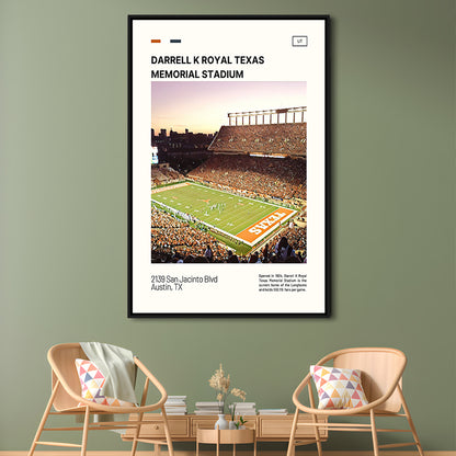 Texas Memorial Stadium Print, Longhorns Football Stadium Canvas Art, Man Cave Gift, Floating Framed Canvas Print Wall Art