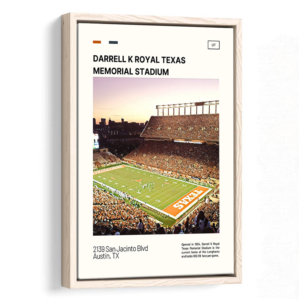Texas Memorial Stadium Print, Longhorns Football Stadium Canvas Art, Man Cave Gift, Floating Framed Canvas Print Wall Art