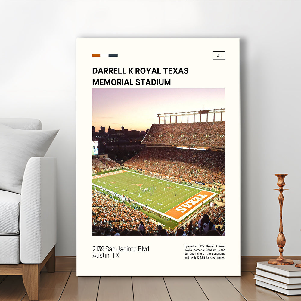 Texas Memorial Stadium Print, Longhorns Football Stadium Canvas Art, Fan Gifts, Sport Art, Canvas Print Wall Art