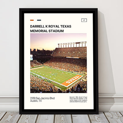 Texas Memorial Stadium Print, Longhorns Football Stadium Canvas Art, Man Cave Gift, Floating Framed Canvas Print Wall Art