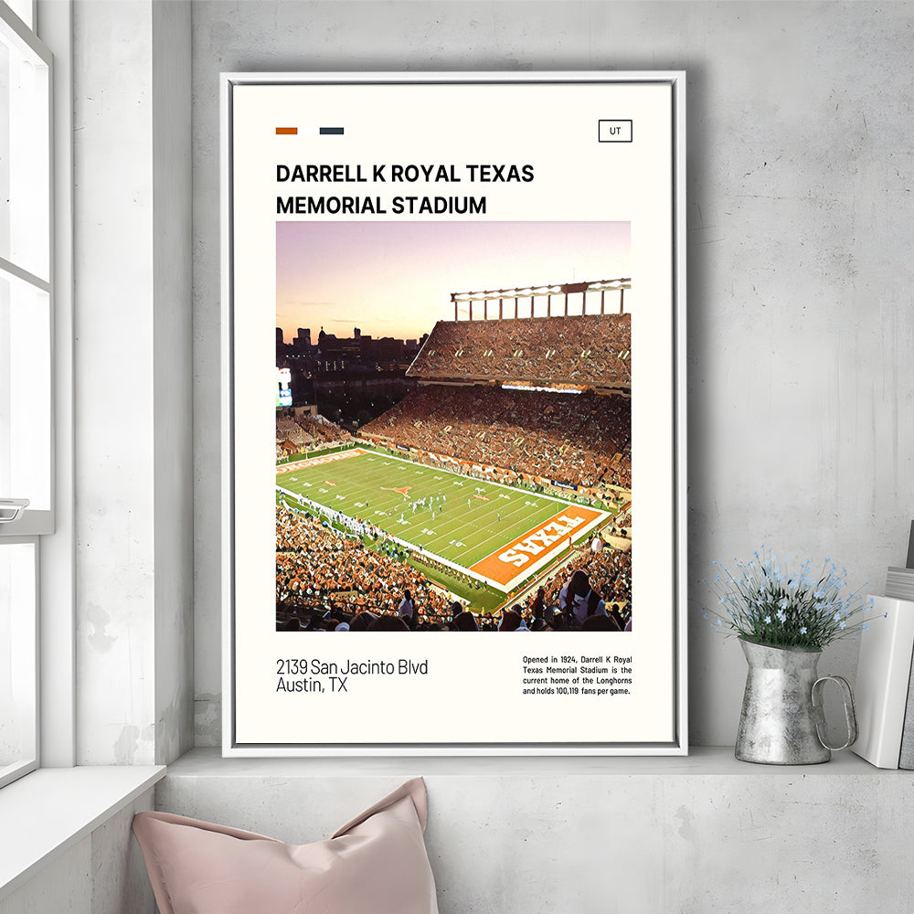 Texas Memorial Stadium Print, Longhorns Football Stadium Canvas Art, Man Cave Gift, Floating Framed Canvas Print Wall Art