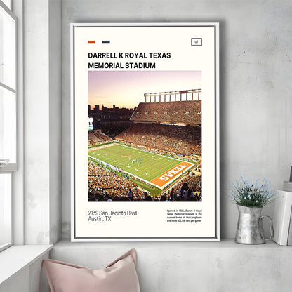 Texas Memorial Stadium Print, Longhorns Football Stadium Canvas Art, Man Cave Gift, Floating Framed Canvas Print Wall Art
