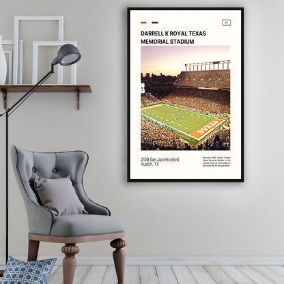 Texas Memorial Stadium Print, Longhorns Football Stadium Canvas Art, Man Cave Gift, Floating Framed Canvas Print Wall Art