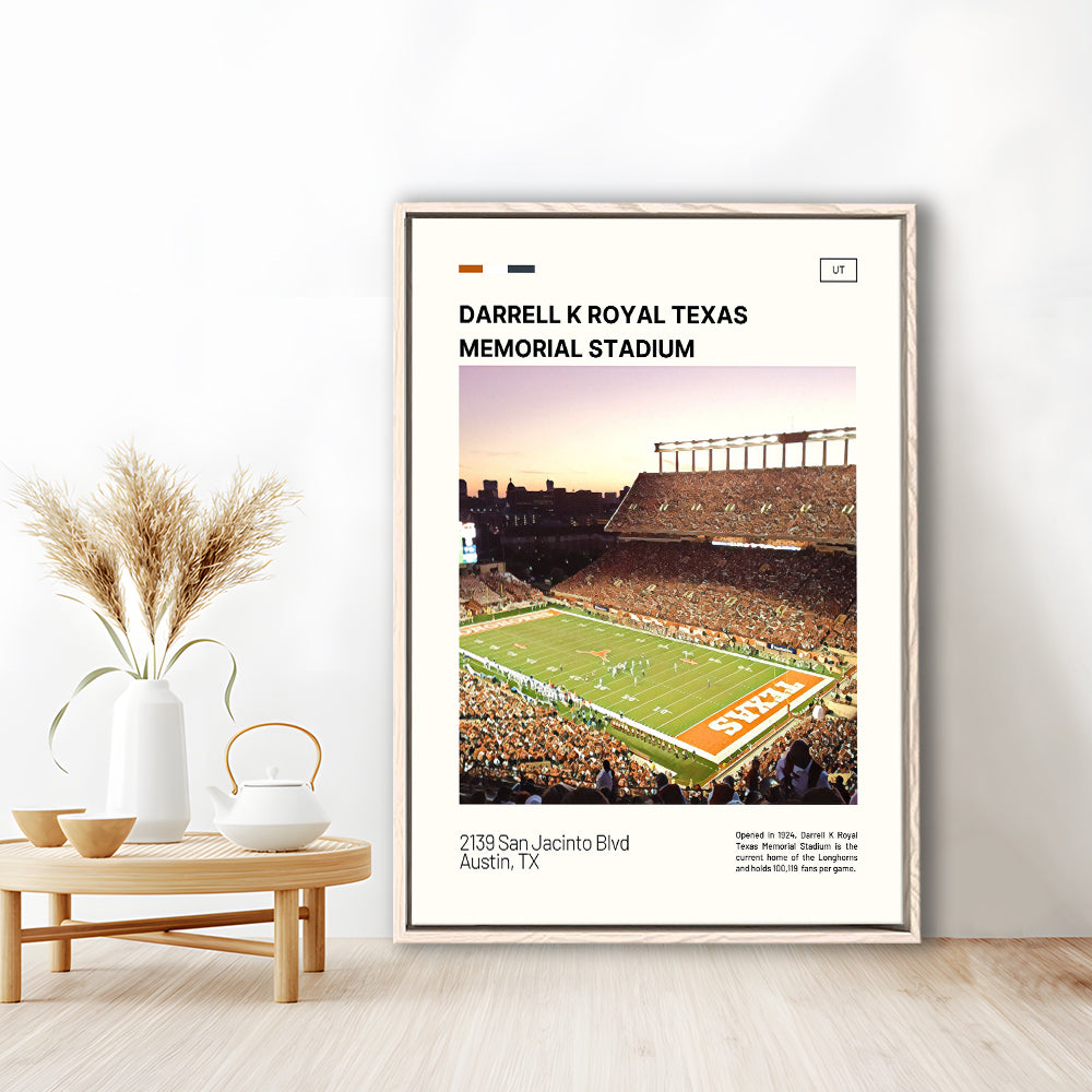 Texas Memorial Stadium Print, Longhorns Football Stadium Canvas Art, Man Cave Gift, Floating Framed Canvas Print Wall Art