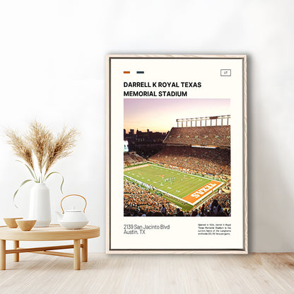 Texas Memorial Stadium Print, Longhorns Football Stadium Canvas Art, Man Cave Gift, Floating Framed Canvas Print Wall Art