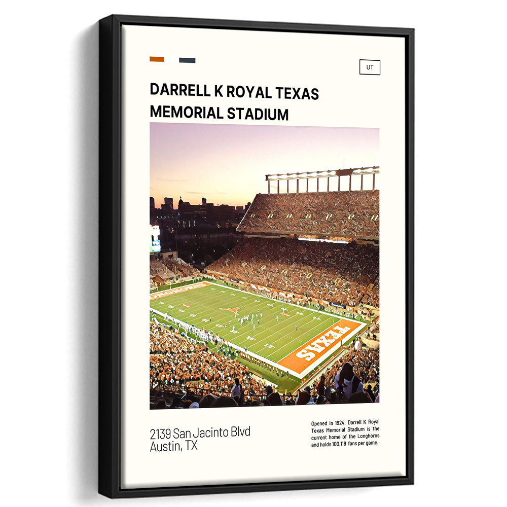 Texas Memorial Stadium Print, Longhorns Football Stadium Canvas Art, Man Cave Gift, Floating Framed Canvas Print Wall Art