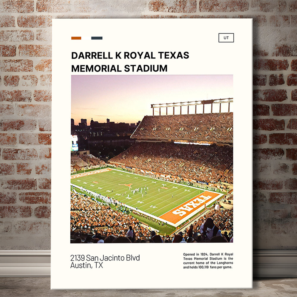 Texas Memorial Stadium Print, Longhorns Football Stadium Canvas Art, Fan Gifts, Sport Art, Canvas Print Wall Art