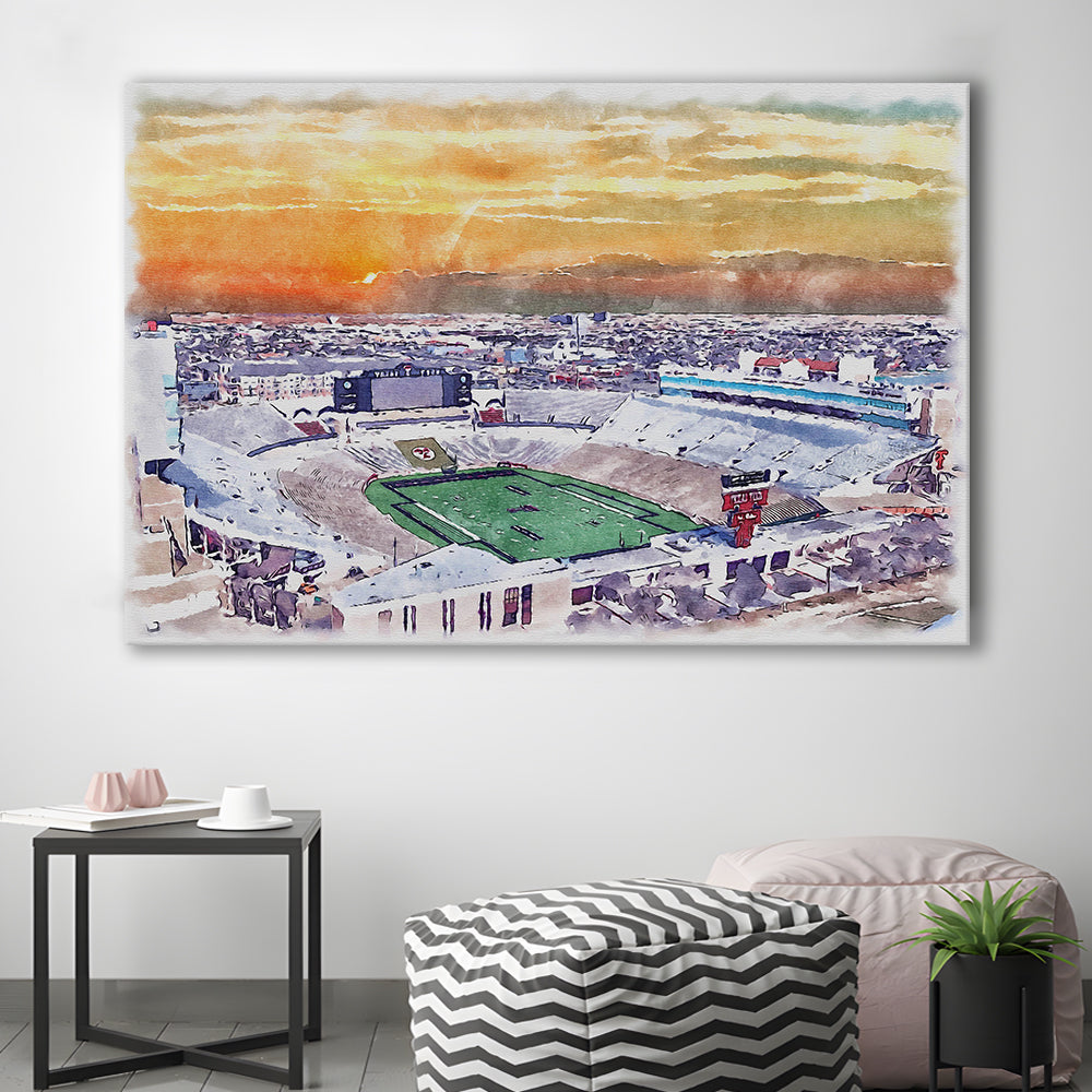 Texas Tech Red Raiders, Jones AT&T Painting Stadium Watercolor, Sport Art, Gifts for him, Canvas Print Wall Art