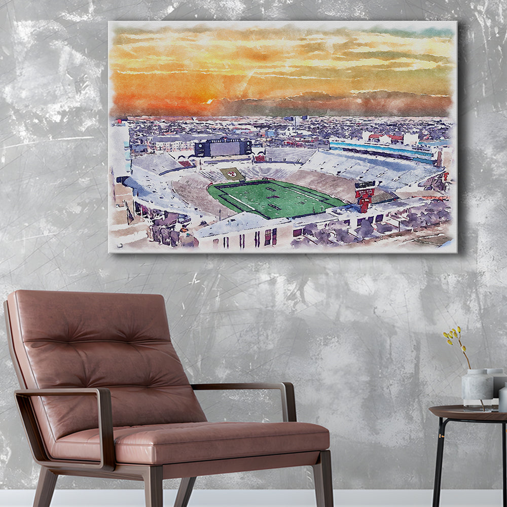 Texas Tech Red Raiders, Jones AT&T Painting Stadium Watercolor, Sport Art, Gifts for him, Canvas Print Wall Art