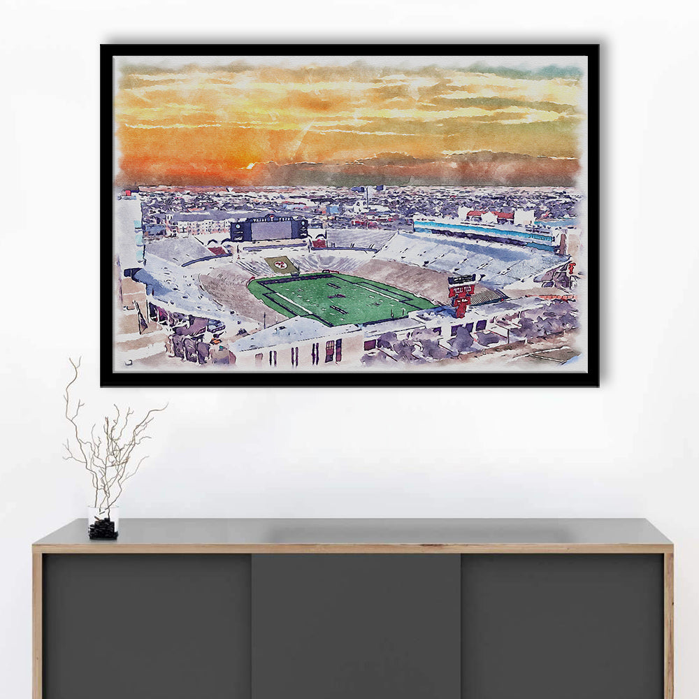 Texas Tech Red Raiders, Jones AT&T Painting Stadium Watercolor, Sport Gift Art, Framed Art Print Wall Decor