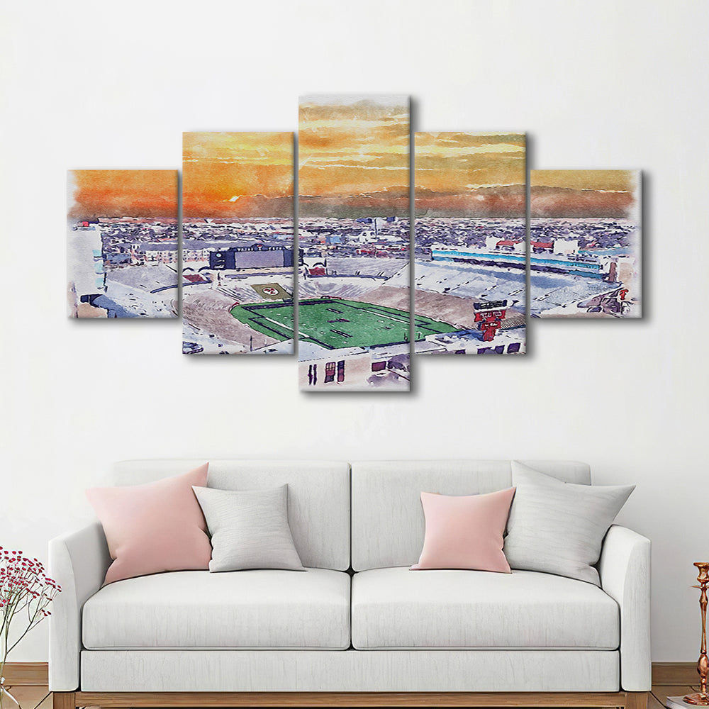 Texas Tech Red Raiders, Jones AT&T Painting Stadium Watercolor, Sport Art, Mixed 5 Panel, Canvas Print Wall Art