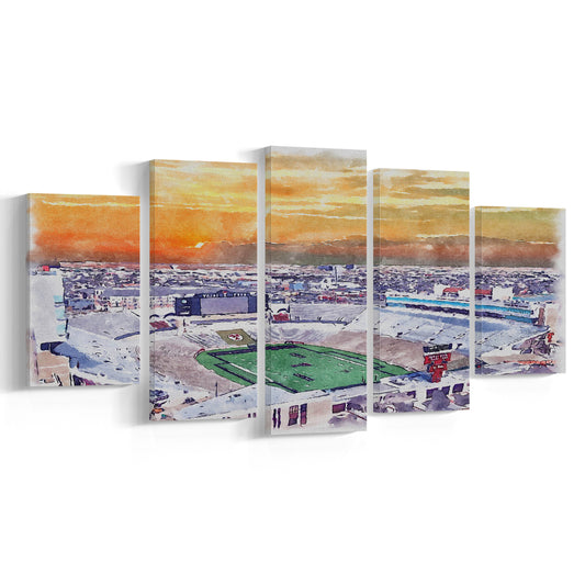 Texas Tech Red Raiders, Jones AT&T Painting Stadium Watercolor, Sport Art, Mixed 5 Panel, Canvas Print Wall Art