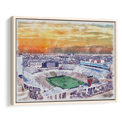 Texas Tech Red Raiders, Jones AT&T Painting Stadium Watercolor, Sport Gift Art, Framed Canvas Print Wall Art