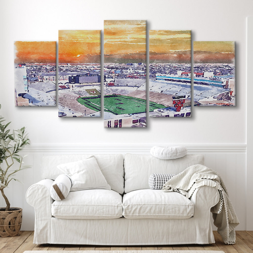 Texas Tech Red Raiders, Jones AT&T Painting Stadium Watercolor, Sport Art, Mixed 5 Panel, Canvas Print Wall Art