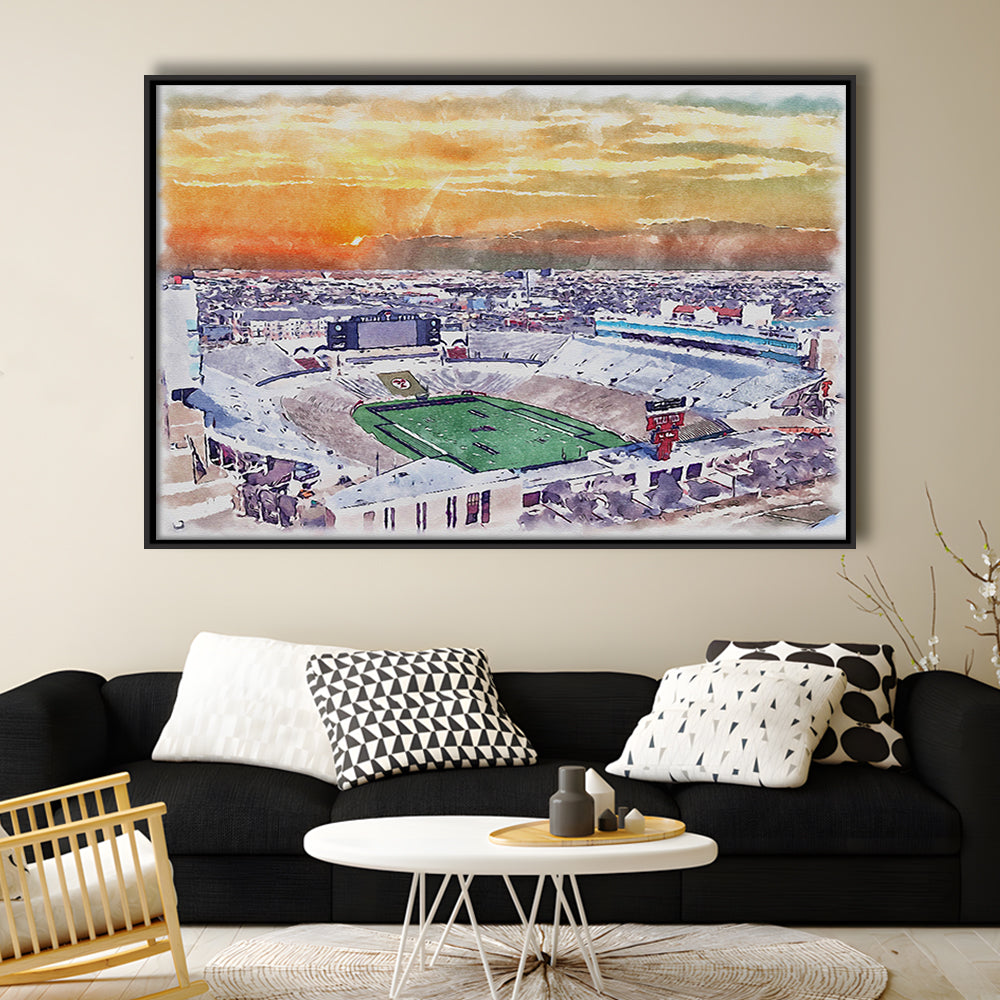 Texas Tech Red Raiders, Jones AT&T Painting Stadium Watercolor, Sport Gift Art, Framed Canvas Print Wall Art
