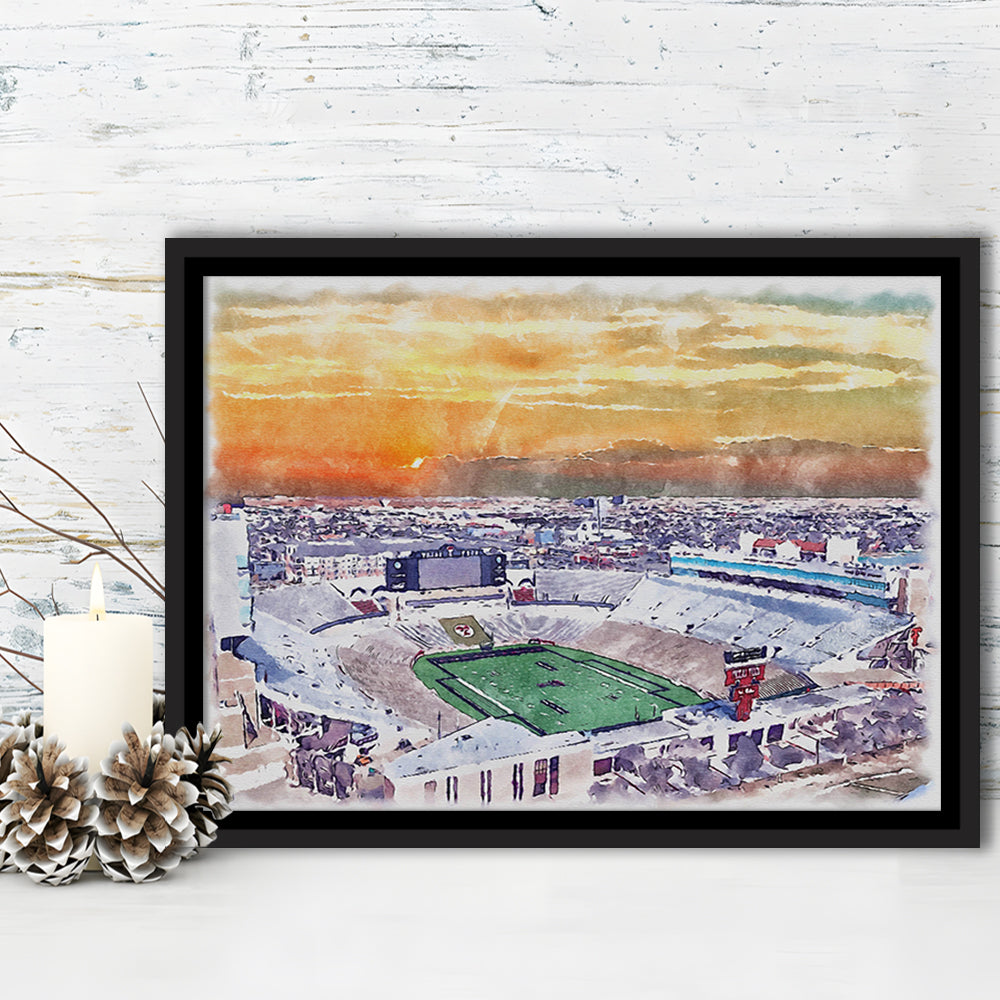 Texas Tech Red Raiders, Jones AT&T Painting Stadium Watercolor, Sport Gift Art, Framed Canvas Print Wall Art