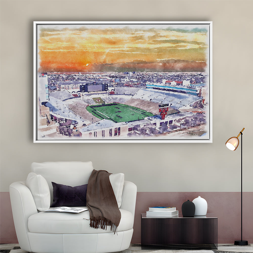 Texas Tech Red Raiders, Jones AT&T Painting Stadium Watercolor, Sport Gift Art, Framed Canvas Print Wall Art