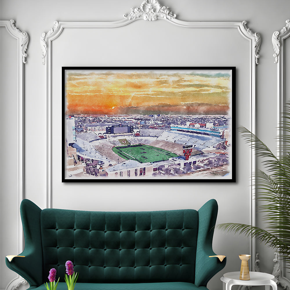 Texas Tech Red Raiders, Jones AT&T Painting Stadium Watercolor, Sport Gift Art, Framed Art Print Wall Decor