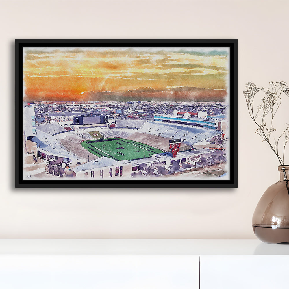 Texas Tech Red Raiders, Jones AT&T Painting Stadium Watercolor, Sport Gift Art, Framed Canvas Print Wall Art