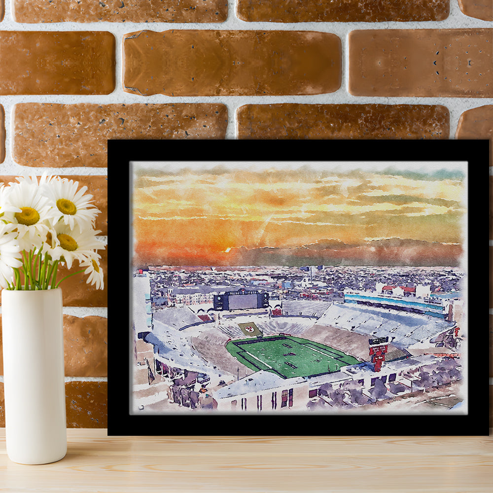 Texas Tech Red Raiders, Jones AT&T Painting Stadium Watercolor, Sport Gift Art, Framed Art Print Wall Decor