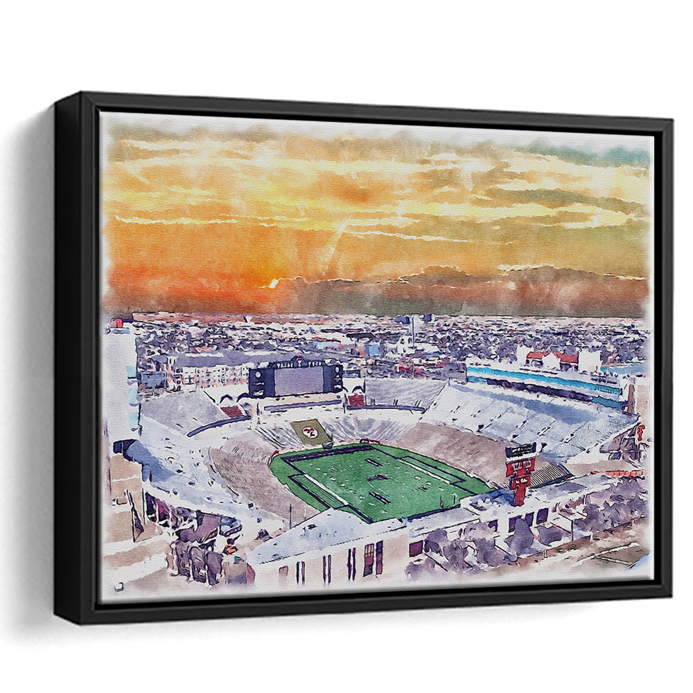 Texas Tech Red Raiders, Jones AT&T Painting Stadium Watercolor, Sport Gift Art, Framed Canvas Print Wall Art