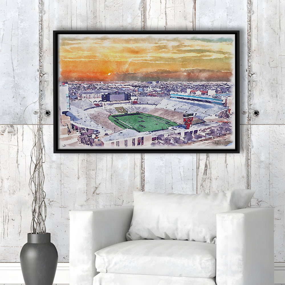 Texas Tech Red Raiders, Jones AT&T Painting Stadium Watercolor, Sport Gift Art, Framed Canvas Print Wall Art