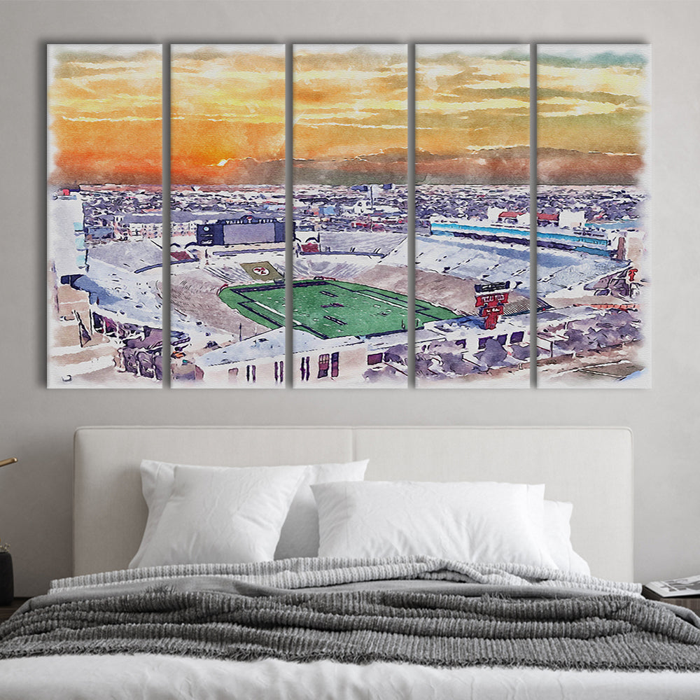 Texas Tech Red Raiders, Jones AT&T Painting Stadium Watercolor, Sport Art, Extra Large Canvas Print Wall Art