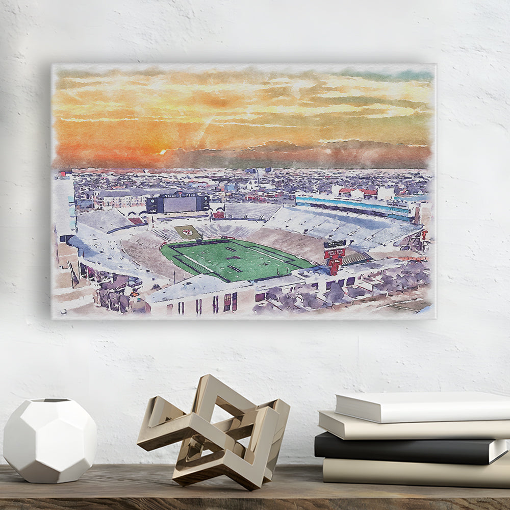Texas Tech Red Raiders, Jones AT&T Painting Stadium Watercolor, Sport Art, Gifts for him, Canvas Print Wall Art