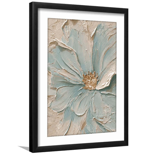 Textured Aqua Blooms  Gilded Core Wall Art Print, Framed Art Print, White Border
