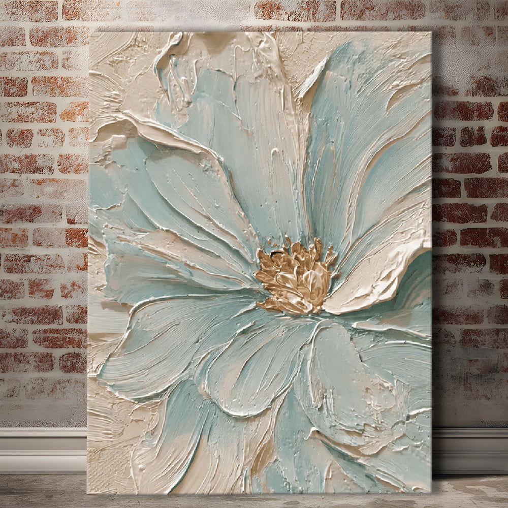 Textured Aqua Blooms  Gilded Core Wall Art Print, Canvas Print, Canvas Decor