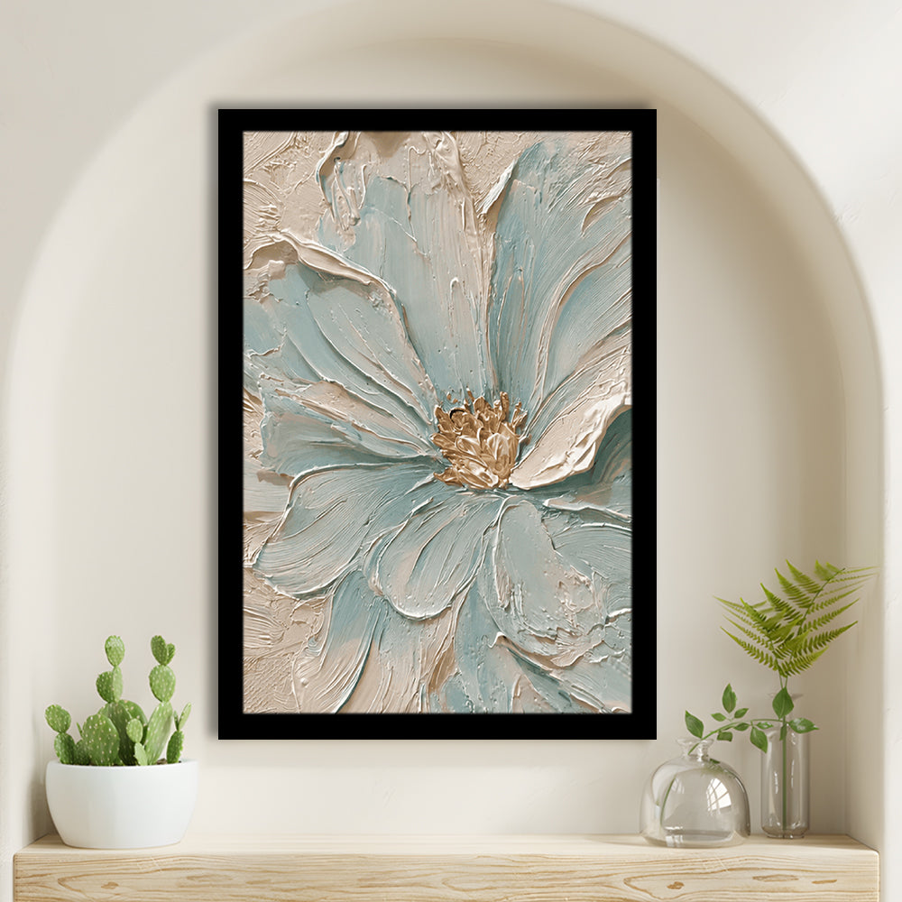 Textured Aqua Blooms  Gilded Core Wall Art Print, Framed Art Print, Fine Art Print