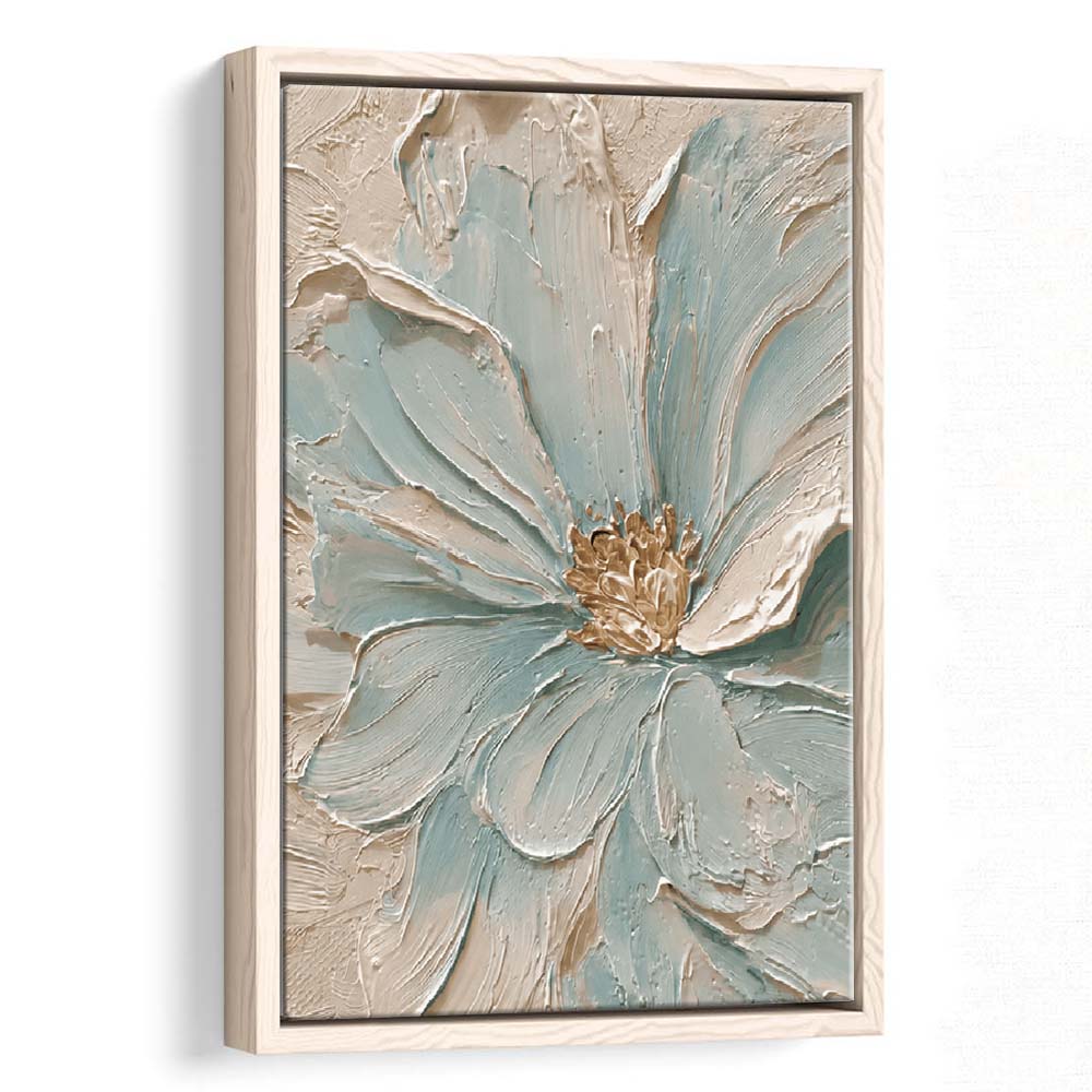Textured Aqua Blooms  Gilded Core Wall Art Print, Framed Canvas Print, Floating Frame