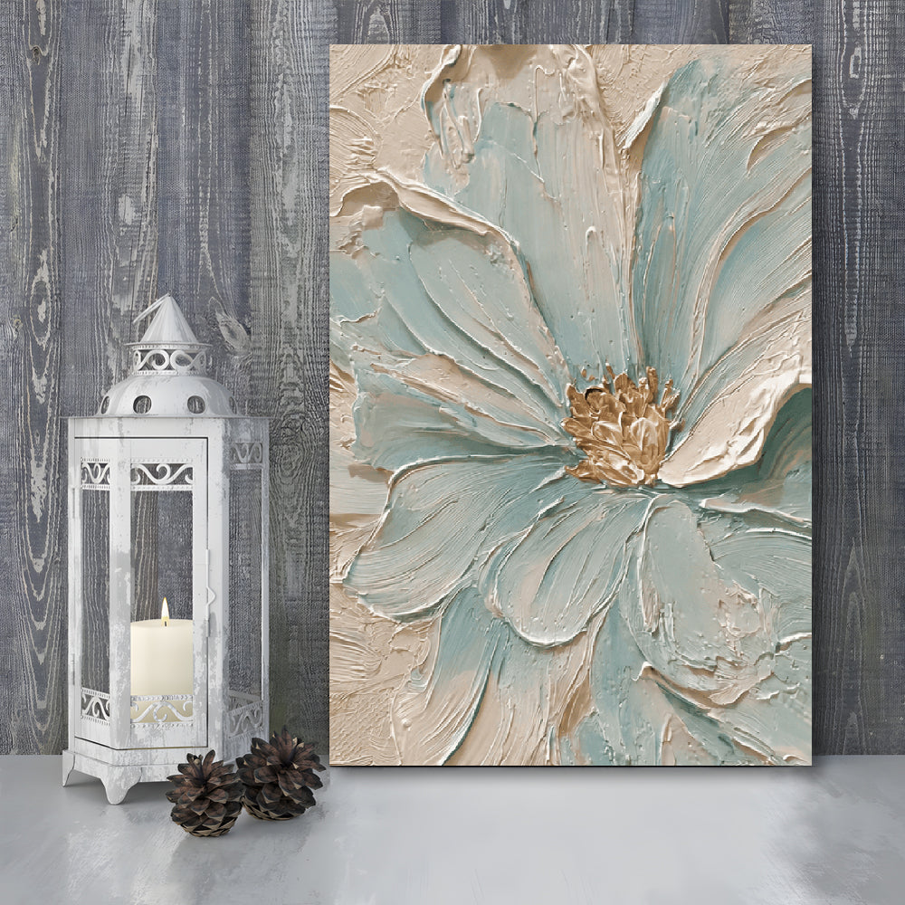 Textured Aqua Blooms  Gilded Core Wall Art Print, Canvas Print, Canvas Decor