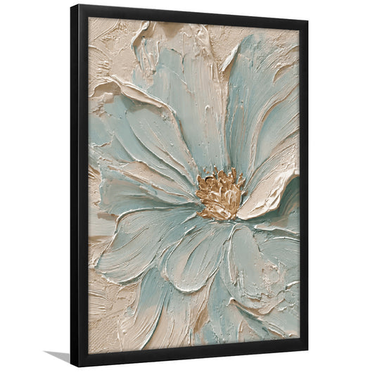 Textured Aqua Blooms  Gilded Core Wall Art Print, Framed Art Print, Fine Art Print