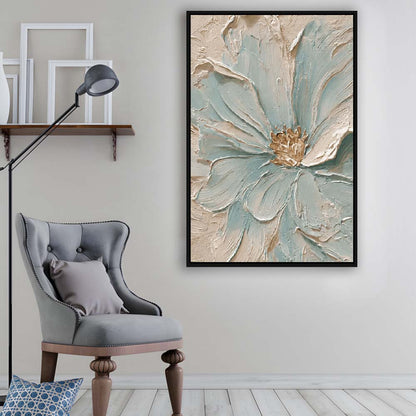 Textured Aqua Blooms  Gilded Core Wall Art Print, Framed Canvas Print, Floating Frame