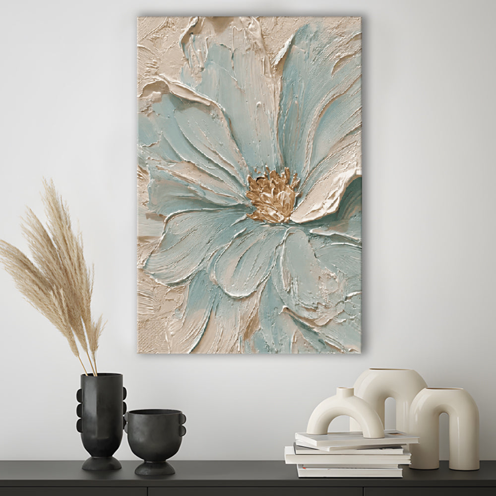 Textured Aqua Blooms  Gilded Core Wall Art Print, Canvas Print, Canvas Decor