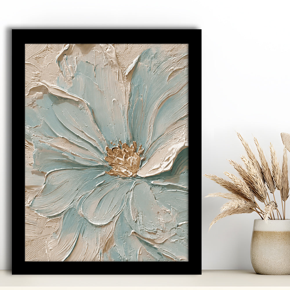 Textured Aqua Blooms  Gilded Core Wall Art Print, Framed Art Print, Fine Art Print