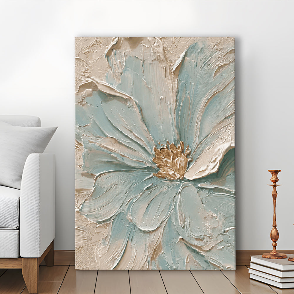 Textured Aqua Blooms  Gilded Core Wall Art Print, Canvas Print, Canvas Decor
