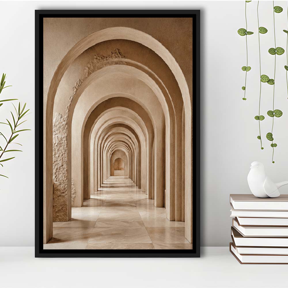 Textured Archway Serenity  Neutral Corridors Wall Art Print, Framed Canvas Print, Floating Frame