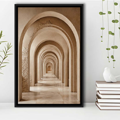 Textured Archway Serenity  Neutral Corridors Wall Art Print, Framed Canvas Print, Floating Frame