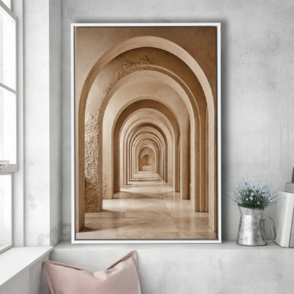 Textured Archway Serenity  Neutral Corridors Wall Art Print, Framed Canvas Print, Floating Frame