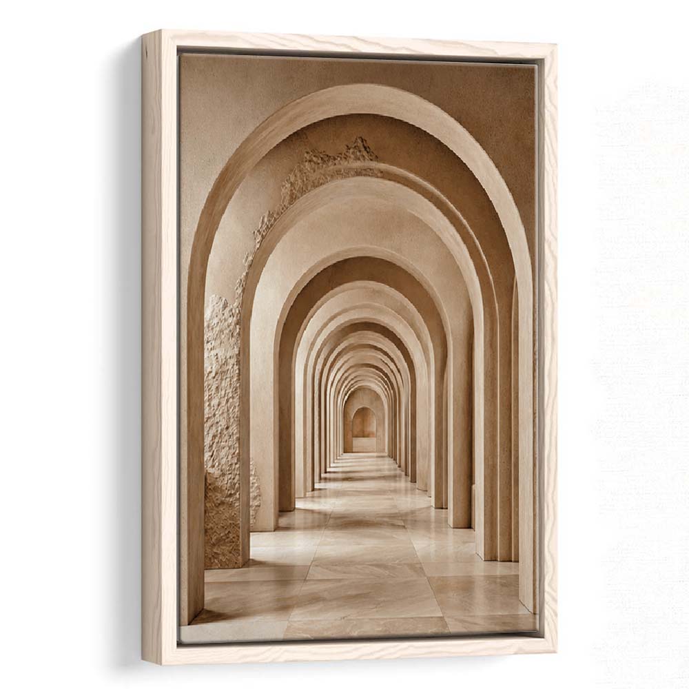 Textured Archway Serenity  Neutral Corridors Wall Art Print, Framed Canvas Print, Floating Frame
