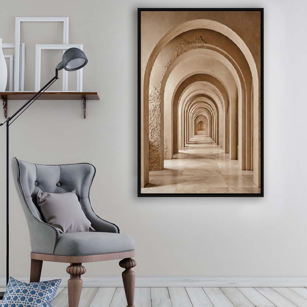 Textured Archway Serenity  Neutral Corridors Wall Art Print, Framed Canvas Print, Floating Frame