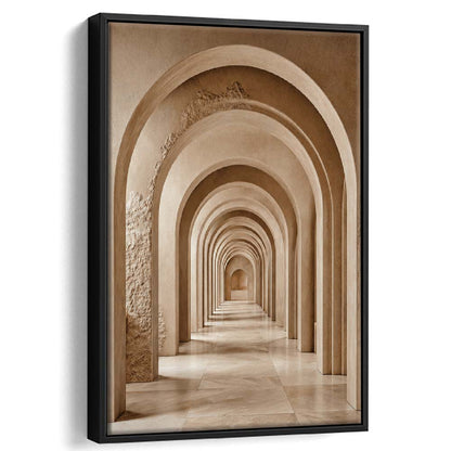 Textured Archway Serenity  Neutral Corridors Wall Art Print, Framed Canvas Print, Floating Frame