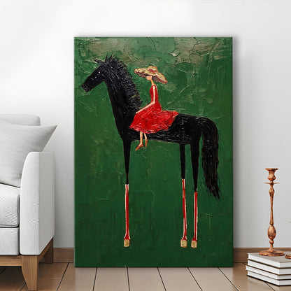 Textured Equestrian Whimsy Green Steed Wall Art Print, Canvas Print, Canvas Decor