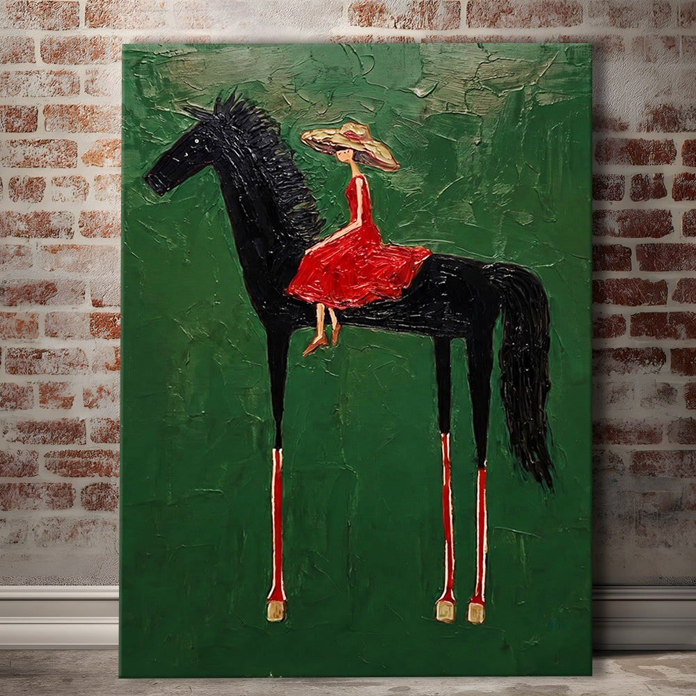 Textured Equestrian Whimsy Green Steed Wall Art Print, Canvas Print, Canvas Decor